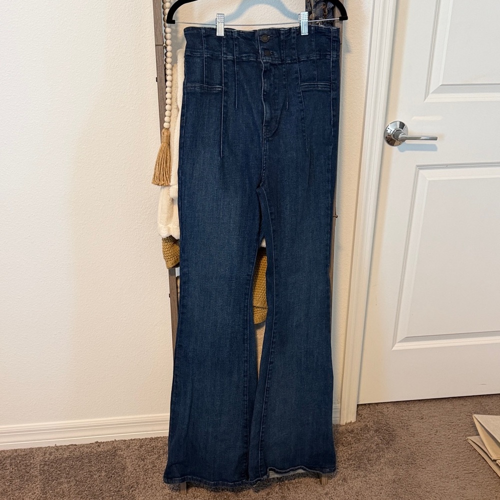 We The Free Dark Blue High-Rise Flare Jeans - Picture 3 of 9